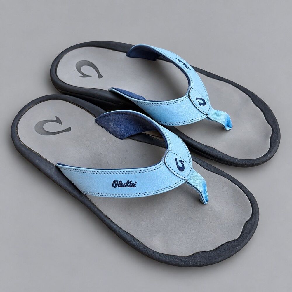 Olukai Ohana Sandals Mens Sz 12 Blue Thong Flip Flops Beach Surfing Arch Support